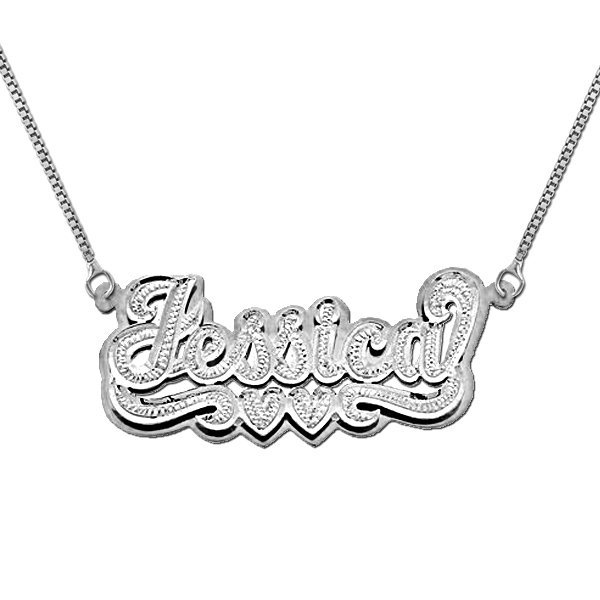 14K White Gold "Script" Diamond Nameplate with Box Chain PG84867