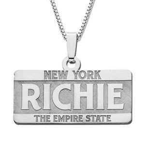 Sterling Silver Block Style Horizontal  License Plate  Name Necklace Exclusive with Box Chain