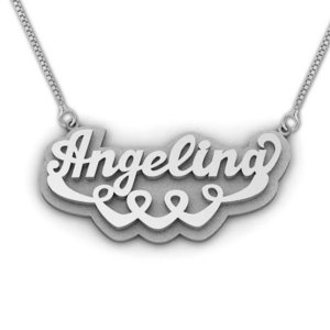 Sterling Silver Script Style Heart  Double  Name Necklace with Box Chain