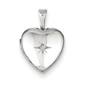 Sterling Silver Baby Polished Heart Locket with Genuine Diamond