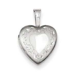 Sterling Silver Baby Polished Heart Locket with Flower Border