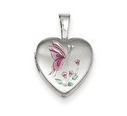 PicturesOnGold.com Sterling Silver Enameled Cross and Flowers Heart Locket 1/2 Inch X 1/2 Inch