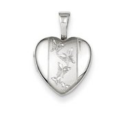 Sterling Silver Baby Polished   Satin Butterfly Heart Locket