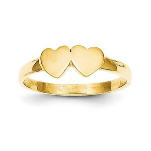 14K Gold Girl s Double Heart Signet Ring