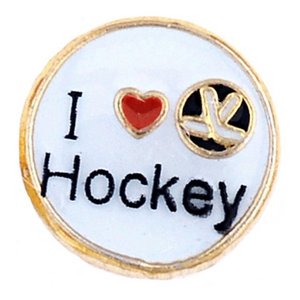 Glass Charm Locket Enameled I Love Hockey Charm