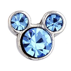 Glass Charm Locket Blue Cubic Zirconia Mickey Mouse Charm