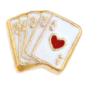 Glass Charm Locket Enameled Deck of Cards Charm