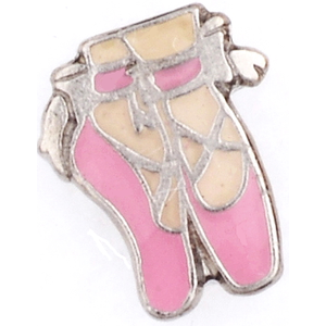 Glass Charm Locket Enameled Pink Ballet Shoes Charm
