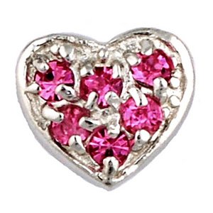 Glass Charm Locket Cubic Zirconia Pink Heart Charm