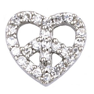 Glass Charm Locket Cubic Zirconia Paved Heart Shaped Peace Sign Charm