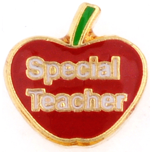Glass Charm Locket Enameled Apple Special Teacher Charm