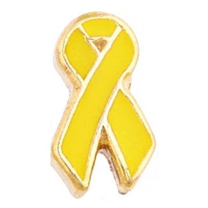 Glass Charm Locket Enameled Yellow Awareness Ribbons Charm