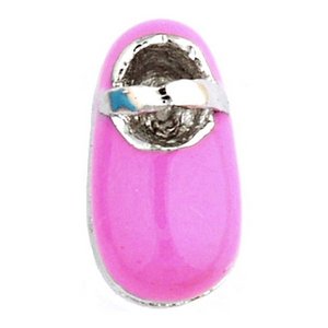 Glass Charm Locket Baby Girl Pink Enameled Shoe Charm