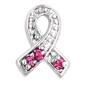 Glass Charm Locket Cubic Zirconia with Pink Stones Breast Cancer Awareness Charm