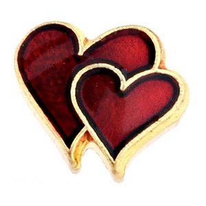 Glass Charm Locket Enameled Double Hearts Charm