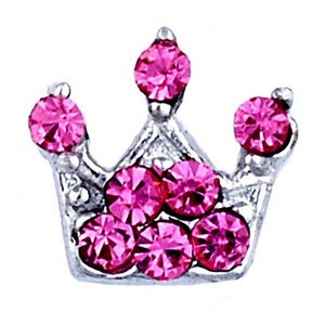 Glass Charm Locket Cubic Zirconia Triple Point Crown Pink Charm