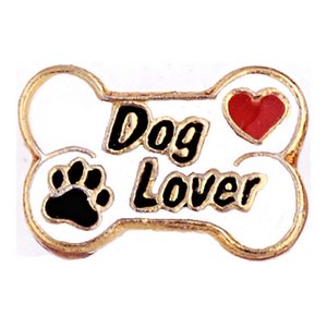 Glass Charm Locket Enameled Dog Lover Bone Charm