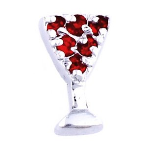 Glass Charm Locket Cubic Zirconia Red Cosmo Martini Glass Charm