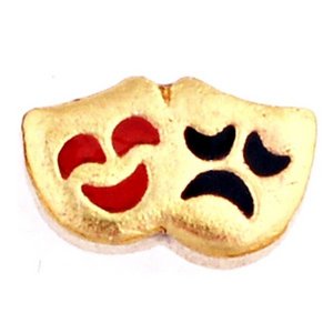 Glass Charm Locket Enameled Drama Theatre Masks Charm