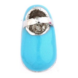 Glass Charm Locket Baby Boy Blue Enameled Shoe Charm