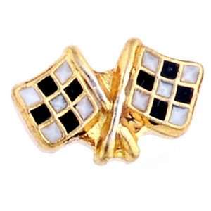 Glass Charm Locket Enameled Checkered Race Flags Charm