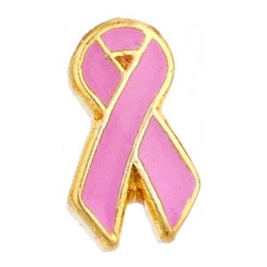 Glass Charm Locket Enameled Pink Awareness Ribbons Charm