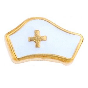 Glass Charm Locket Enameled Nurse Hat Charm
