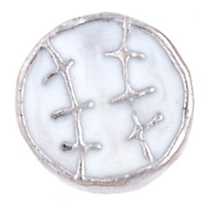 Glass Charm Locket White Enameled Baseball Charm