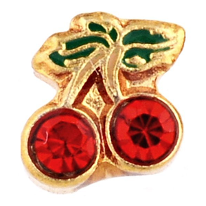 Glass Charm Locket Enameled Cherries Charm