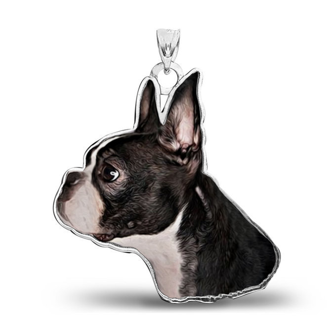 Details about  / Boston Terrier Dog Charm Pendant Necklace .925 Sterling Silver USA Made