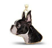 Sterling Silver Womens 1mm Box Chain 3D Small Boston Terrier Ears Up Dog Breed Pendant Necklace 