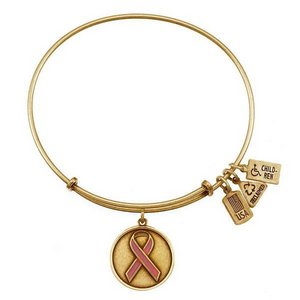 Wind   Fire  Awareness Ribbon  Breast Cancer Pink Charm  Expandable Bracelet