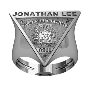 Personalized Triangle Shape State Police Badge Ring with Number   Name