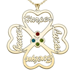 Personalized Heart Cut Out with Pendant With Four Birthstones   Names  Includes 18 Inch Chain