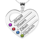 Personalized Heart Family Pendant With 4 Birthstones   Names   Includes 18 inch Chain