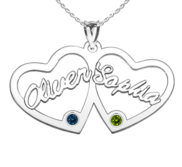 Personalized Heart Cut Out with Pendant With 2 Birthstones   Names  Includes 18 Inch Chain
