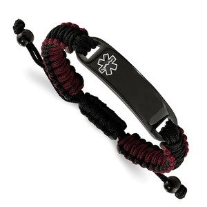 Stainless Steel Polished Black and Red Nylon Medical ID Bracelet