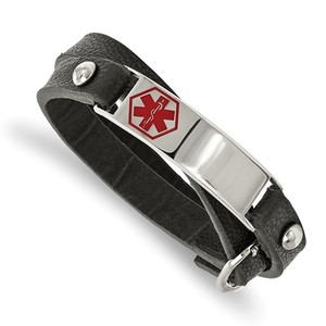 Stainless Steel Polishedl Leather Wrap Medical Adjustable Bracelet
