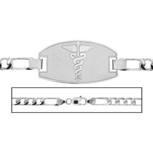 Sterling Silver Men s Figaro Link Medical ID Bracelet