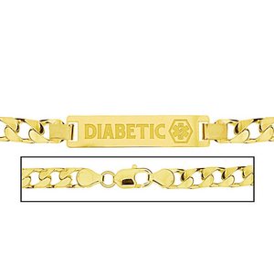 Solid 14K Yellow Gold Men s Curb Link Medical Diabetic ID Bracelet