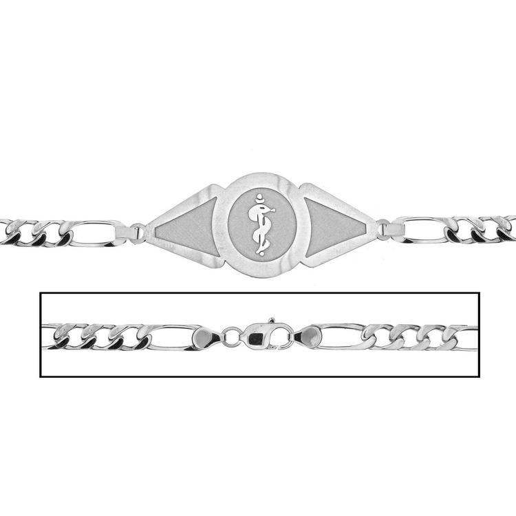 Solid 14K White Gold Women's Figaro Link Medical ID Bracelet - MD40RWGFW
