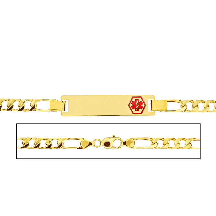 Solid 14K Yellow Gold Women's Figaro Link Medical ID Bracelet - MD31RYGFW
