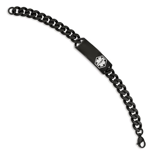 Stainless Steel Polished Black Medical 8 Inch Bracelet ID with White ...