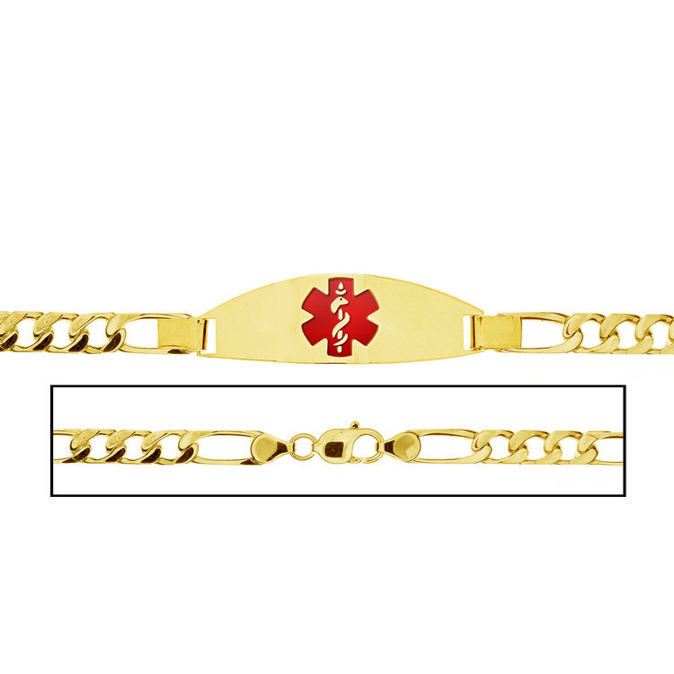 Solid 14K Yellow Gold Women's Figaro Link Medical ID Bracelet - MD33RYGFW