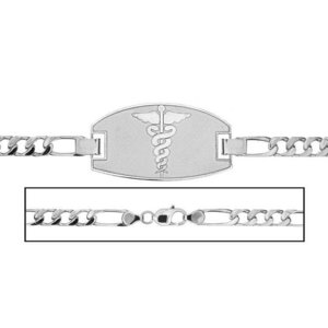 Sterling Silver Women s Figaro Link Medical ID Bracelet