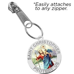 Exclusive Zipper Pull Saint Christopher Color Religious Medal