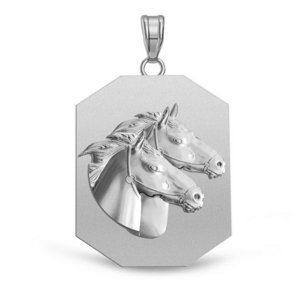 Racing Horses Relief Octagon Shaped Horse Jewelry Pendant or Charm