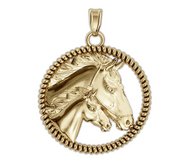 RaceHorse with Colt on a Round Rope Frame Horse Jewelry Pendant or Charm
