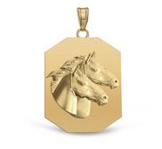 Racing Horses Relief Octagon Shaped Horse Jewelry Pendant or Charm