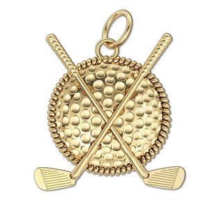 Golf Ball   Clubs Round Rope Frame Golf Jewelry Pendant or Charm